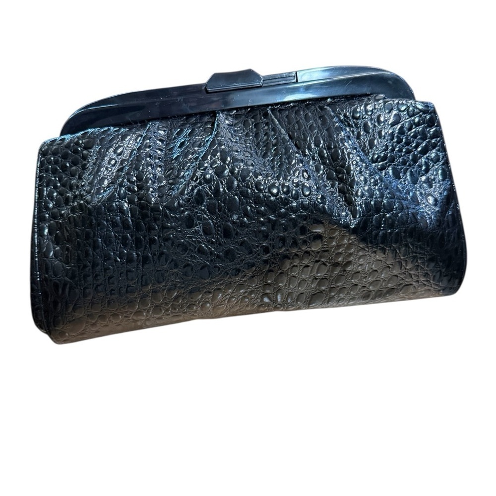 Classic Black Faux Alligator Leather Textured Clutch Bag